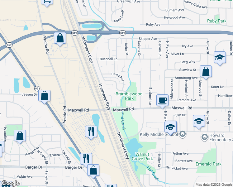 map of restaurants, bars, coffee shops, grocery stores, and more near 1292 Bramblewood Lane in Eugene