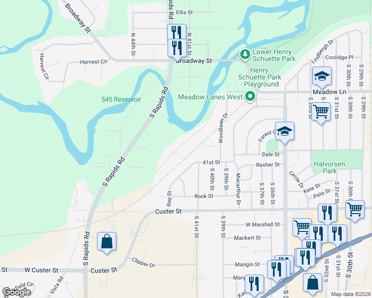 map of restaurants, bars, coffee shops, grocery stores, and more near 4109 Spring Hill Drive in Manitowoc