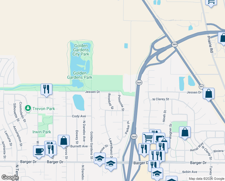 map of restaurants, bars, coffee shops, grocery stores, and more near 4422-4438 Jessen Drive in Eugene