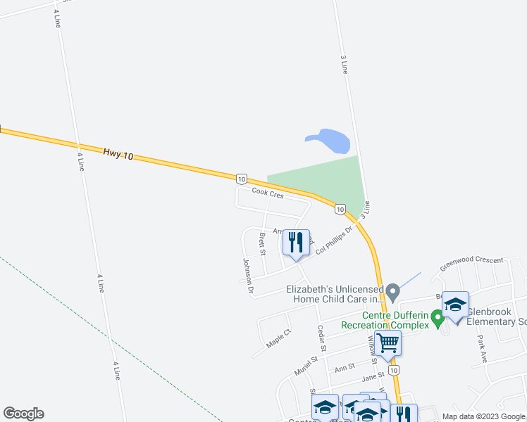 map of restaurants, bars, coffee shops, grocery stores, and more near 756 Cook Crescent in Shelburne