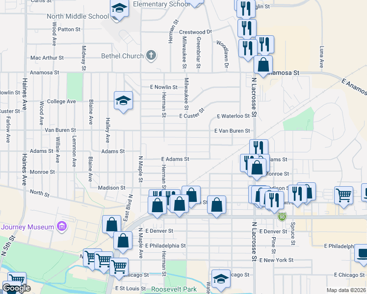 map of restaurants, bars, coffee shops, grocery stores, and more near 302 East Jackson Street in Rapid City