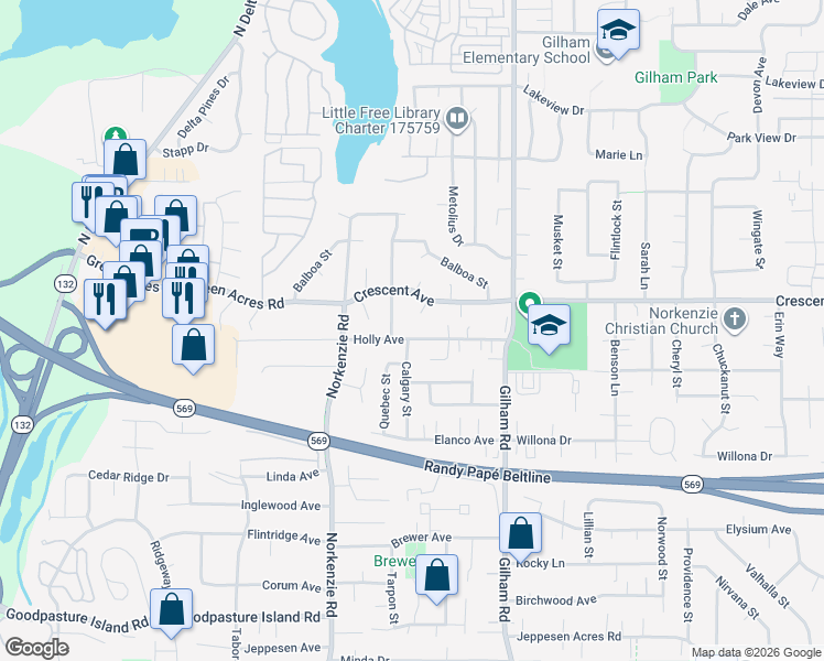 map of restaurants, bars, coffee shops, grocery stores, and more near 2761 Tulip Street in Eugene