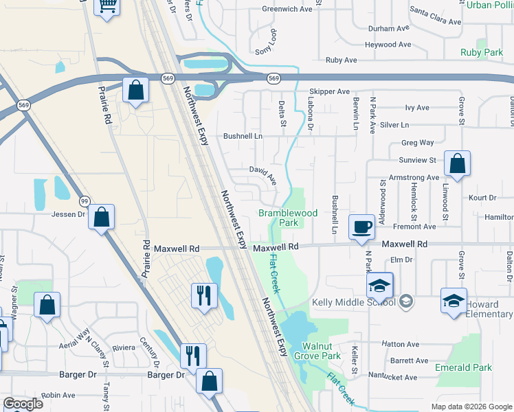 map of restaurants, bars, coffee shops, grocery stores, and more near 1292 Bramblewood Lane in Eugene