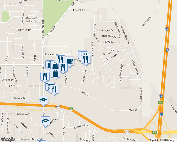 map of restaurants, bars, coffee shops, grocery stores, and more near 2937 Crescent Avenue in Eugene