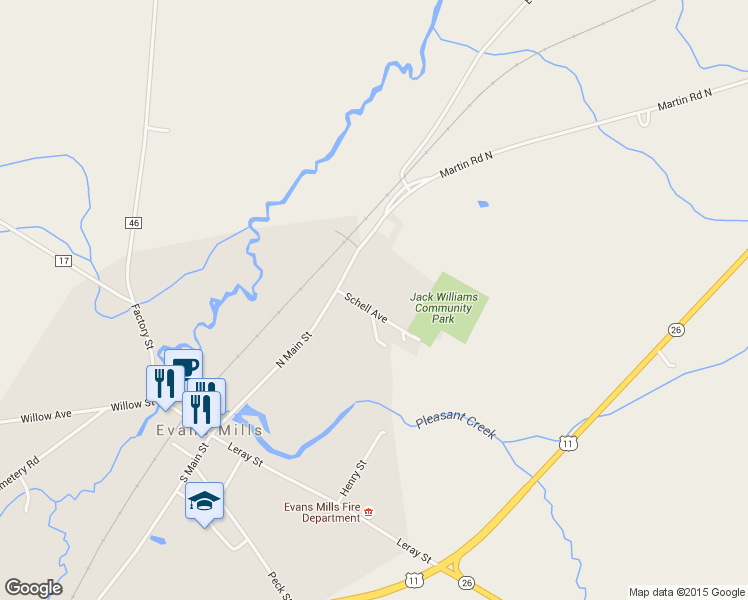 map of restaurants, bars, coffee shops, grocery stores, and more near 8129 Schell Avenue in Evans Mills