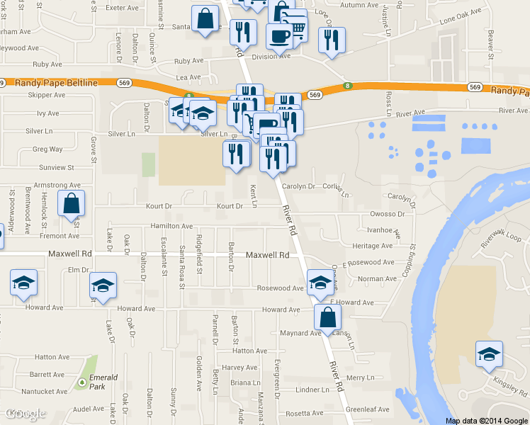 map of restaurants, bars, coffee shops, grocery stores, and more near 72 Kourt Drive in Eugene