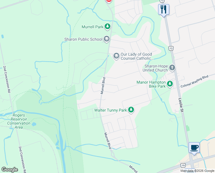 map of restaurants, bars, coffee shops, grocery stores, and more near 7 Larkfield Crescent in East Gwillimbury