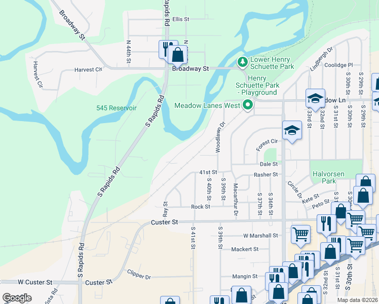 map of restaurants, bars, coffee shops, grocery stores, and more near 4109 Spring Hill Drive in Manitowoc
