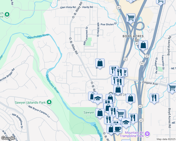 map of restaurants, bars, coffee shops, grocery stores, and more near 20263 Schaeffer Drive in Bend