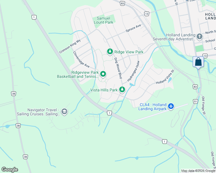 map of restaurants, bars, coffee shops, grocery stores, and more near in Holland Landing