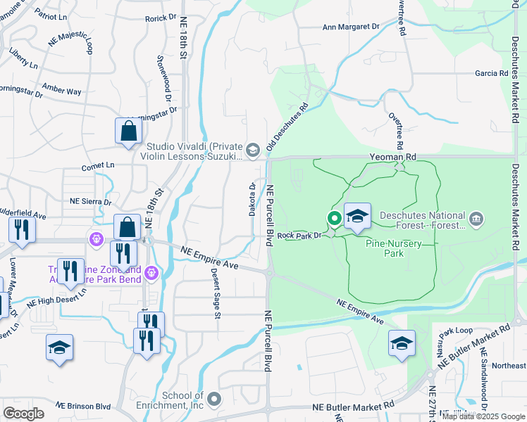 map of restaurants, bars, coffee shops, grocery stores, and more near 3779 Northeast Purcell Boulevard in Bend