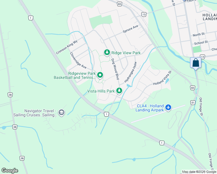 map of restaurants, bars, coffee shops, grocery stores, and more near in Holland Landing