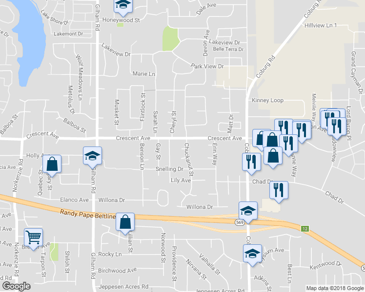map of restaurants, bars, coffee shops, grocery stores, and more near 2680 Chuckanut Street in Eugene