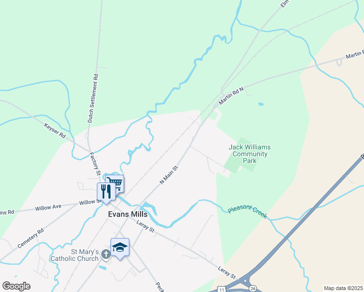 map of restaurants, bars, coffee shops, grocery stores, and more near 8805 N Main St in Evans Mills