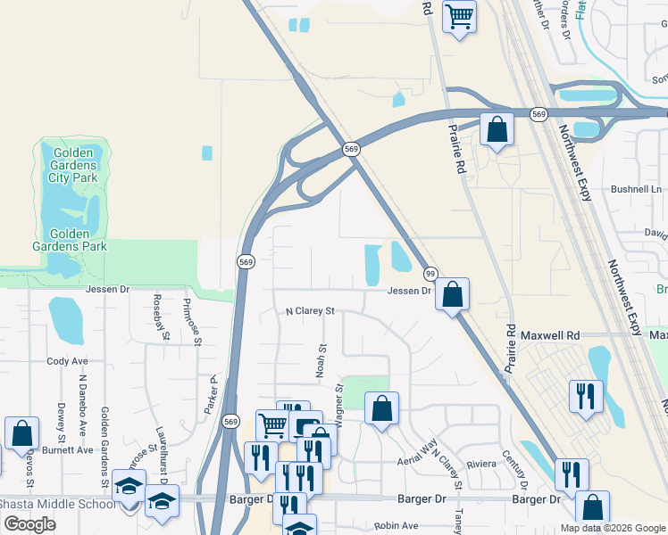 map of restaurants, bars, coffee shops, grocery stores, and more near 4135 Jessen Drive in Eugene