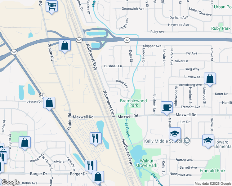 map of restaurants, bars, coffee shops, grocery stores, and more near 1292 Bramblewood Lane in Eugene