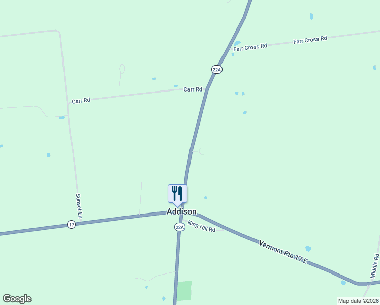 map of restaurants, bars, coffee shops, grocery stores, and more near 4693 Vermont 22A in Addison