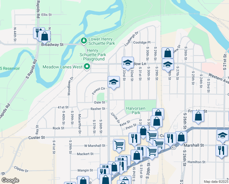 map of restaurants, bars, coffee shops, grocery stores, and more near 800 South 35th Street in Manitowoc