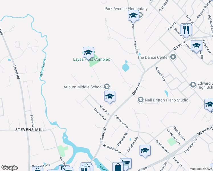 map of restaurants, bars, coffee shops, grocery stores, and more near 38 Falcon Drive in Auburn