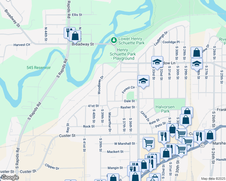 map of restaurants, bars, coffee shops, grocery stores, and more near 3736 Schroeder Drive in Manitowoc