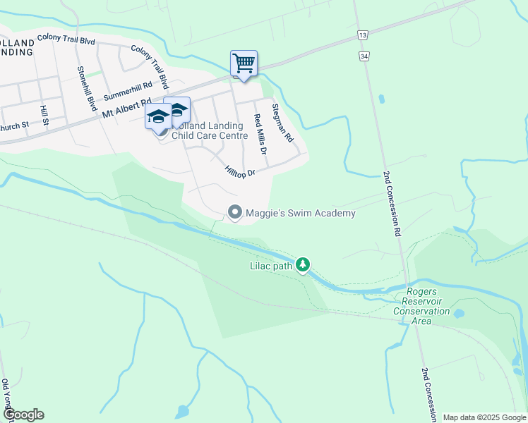 map of restaurants, bars, coffee shops, grocery stores, and more near 86 Holland River Boulevard in East Gwillimbury