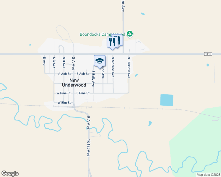map of restaurants, bars, coffee shops, grocery stores, and more near 419 E Oak St in New Underwood