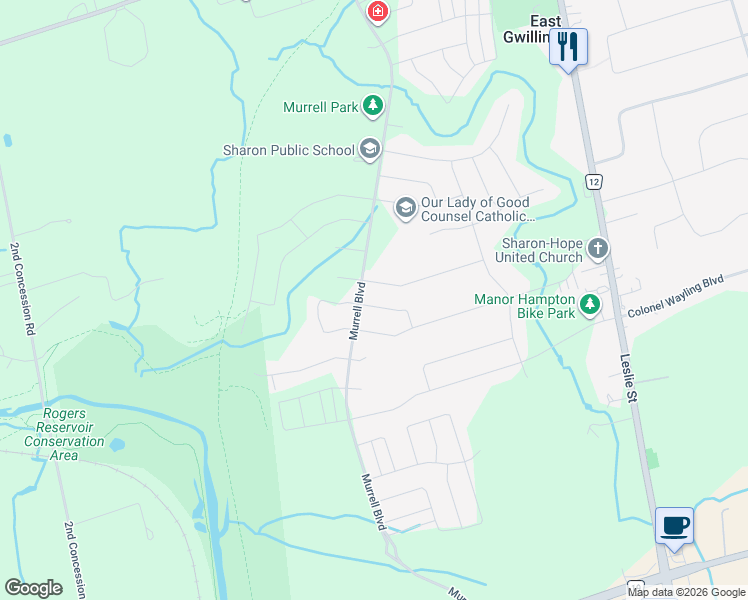 map of restaurants, bars, coffee shops, grocery stores, and more near 4 Larkfield Crescent in East Gwillimbury