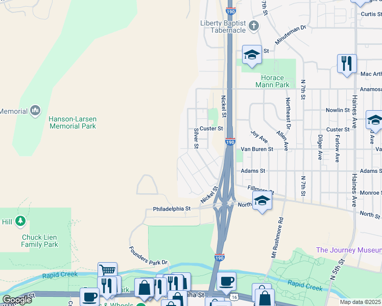 map of restaurants, bars, coffee shops, grocery stores, and more near 832 Mallow Street in Rapid City