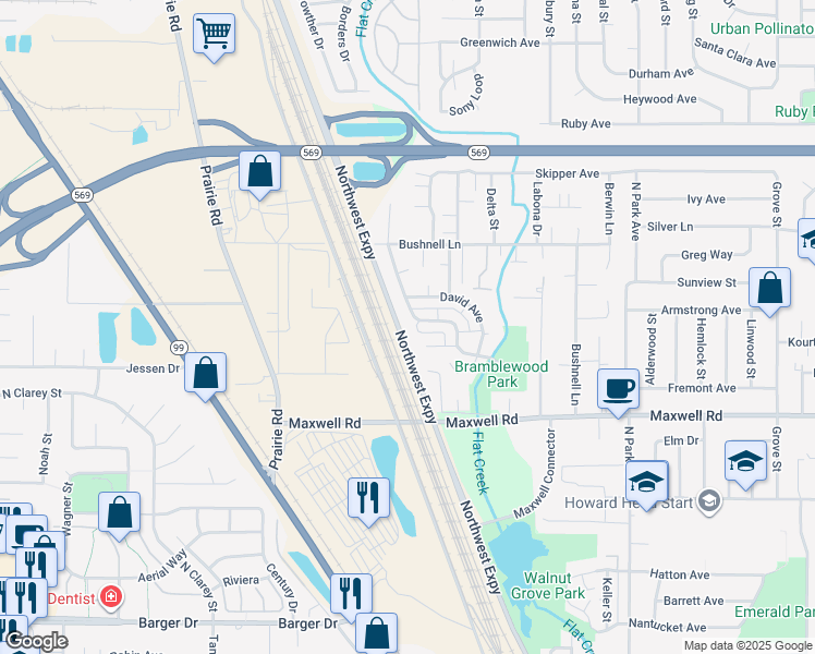 map of restaurants, bars, coffee shops, grocery stores, and more near 1344 Bramblewood Lane in Eugene