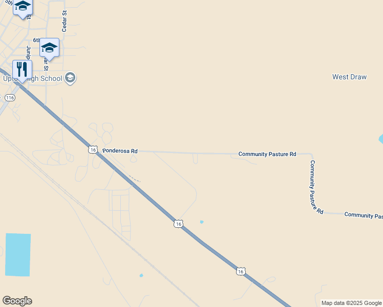 map of restaurants, bars, coffee shops, grocery stores, and more near Community Pasture Road in Upton