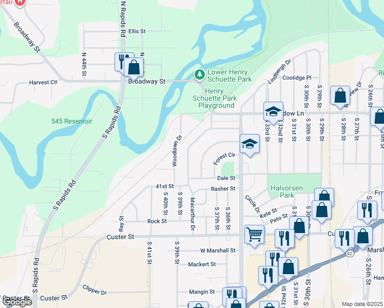 map of restaurants, bars, coffee shops, grocery stores, and more near 3736 Schroeder Drive in Manitowoc