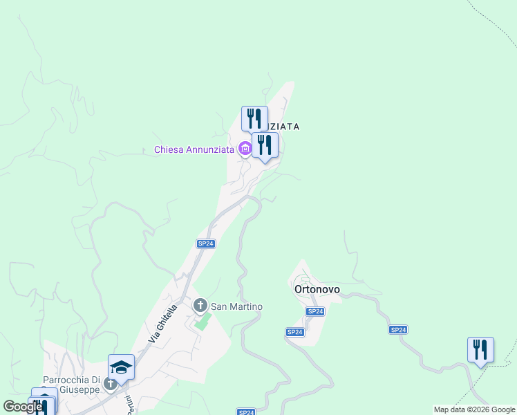 map of restaurants, bars, coffee shops, grocery stores, and more near Strada Provinciale 24 in La Spezia