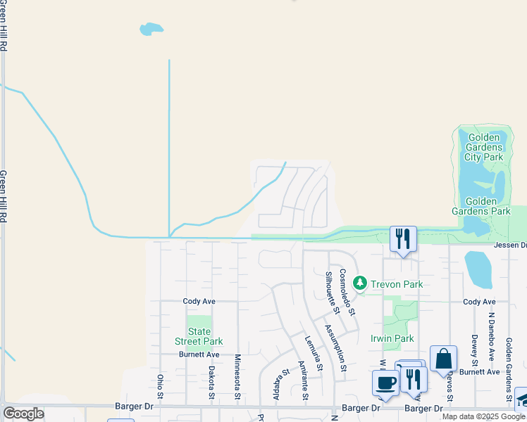 map of restaurants, bars, coffee shops, grocery stores, and more near 2350 North Terry Street in Eugene
