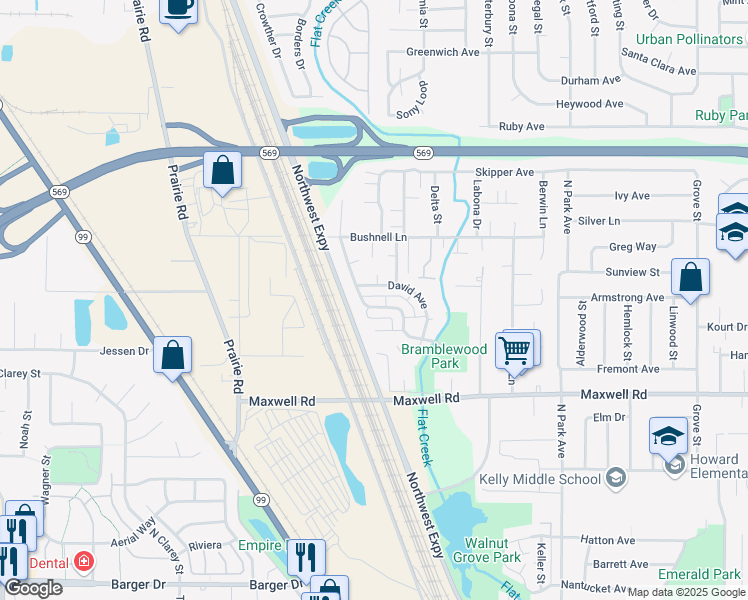 map of restaurants, bars, coffee shops, grocery stores, and more near 1930 Anthony Way in Eugene