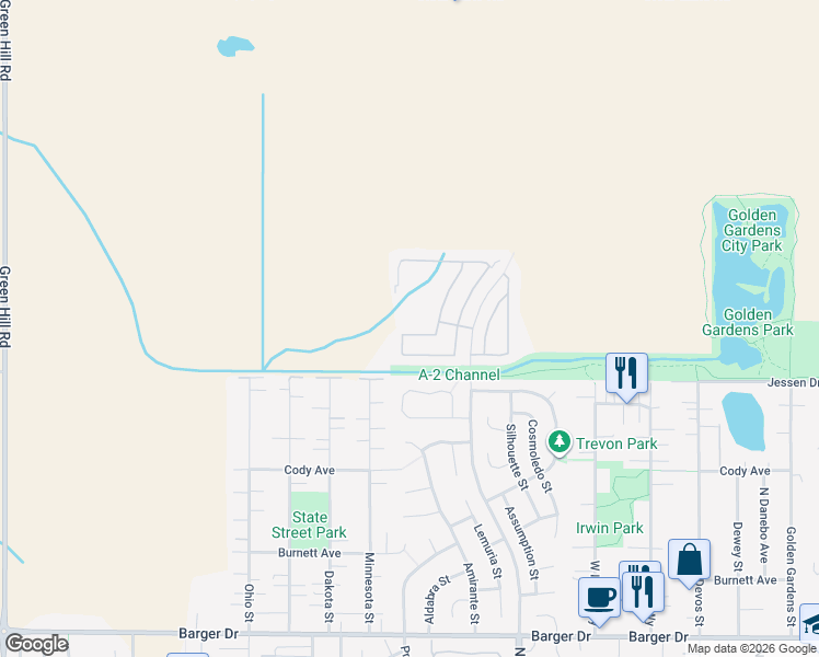 map of restaurants, bars, coffee shops, grocery stores, and more near 2350 North Terry Street in Eugene