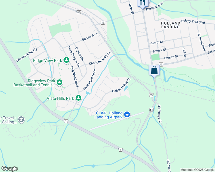 map of restaurants, bars, coffee shops, grocery stores, and more near Beebalm Lane in East Gwillimbury
