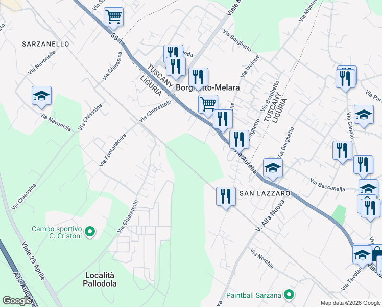 map of restaurants, bars, coffee shops, grocery stores, and more near 284 Strada Statale 1 in S. Lazzaro