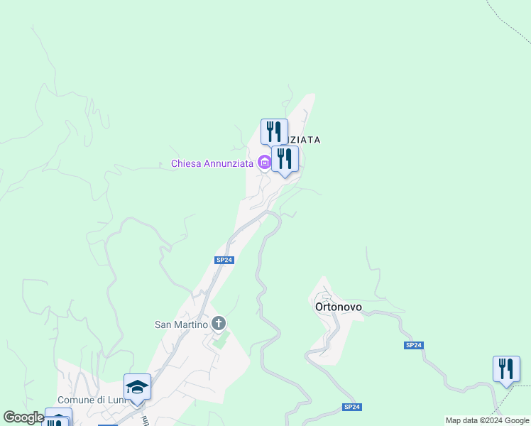 map of restaurants, bars, coffee shops, grocery stores, and more near 124 SP24 in Casano