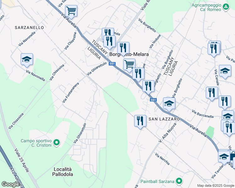 map of restaurants, bars, coffee shops, grocery stores, and more near 284 Strada Statale 1 in S. Lazzaro