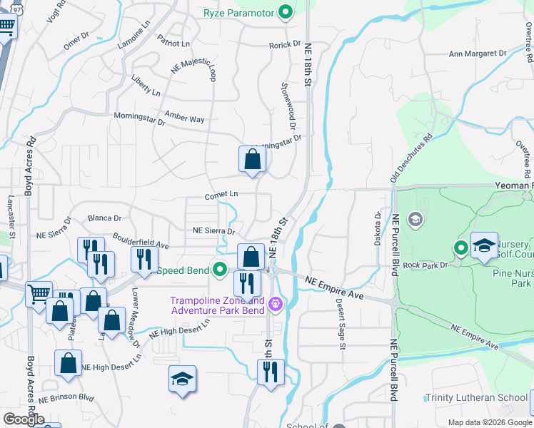 map of restaurants, bars, coffee shops, grocery stores, and more near 20854 Nova Loop in Bend