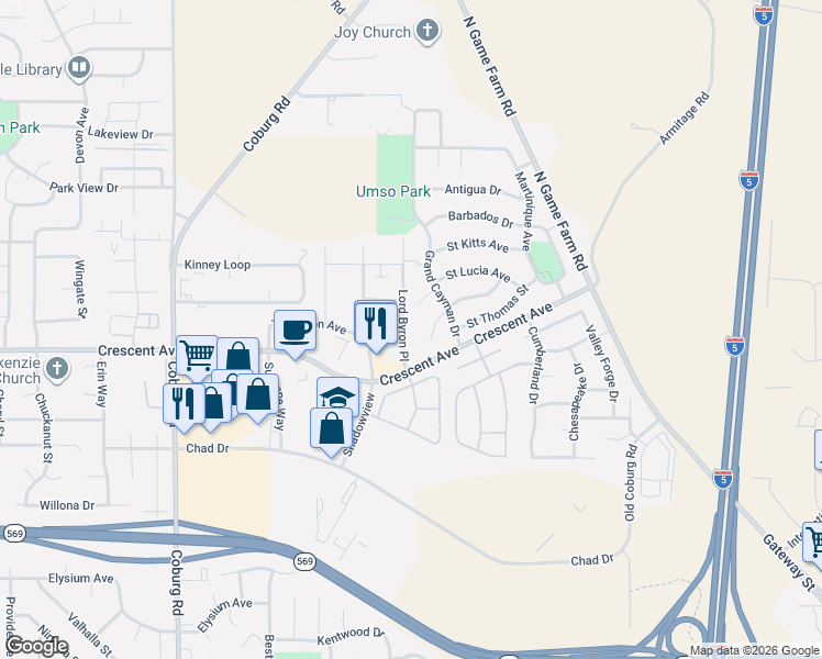 map of restaurants, bars, coffee shops, grocery stores, and more near 2853 Lord Byron Place in Eugene