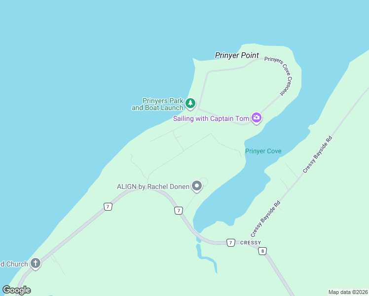 map of restaurants, bars, coffee shops, grocery stores, and more near 80 Prinyers Cove Crescent in Prince Edward