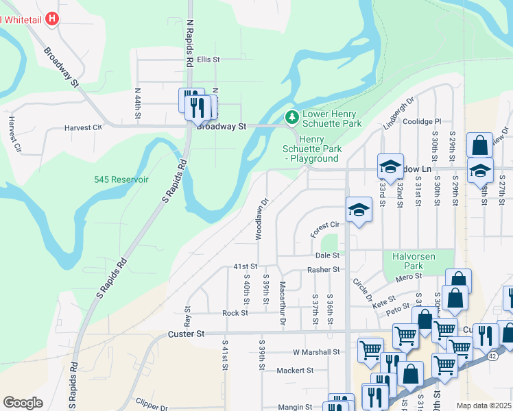 map of restaurants, bars, coffee shops, grocery stores, and more near 636 Woodlawn Drive in Manitowoc