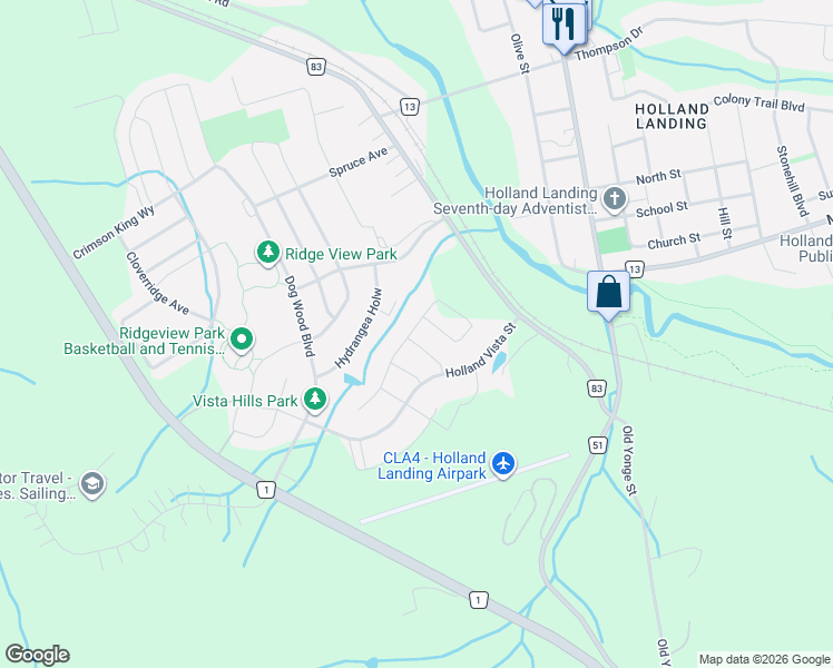 map of restaurants, bars, coffee shops, grocery stores, and more near 25 Beebalm Lane in East Gwillimbury