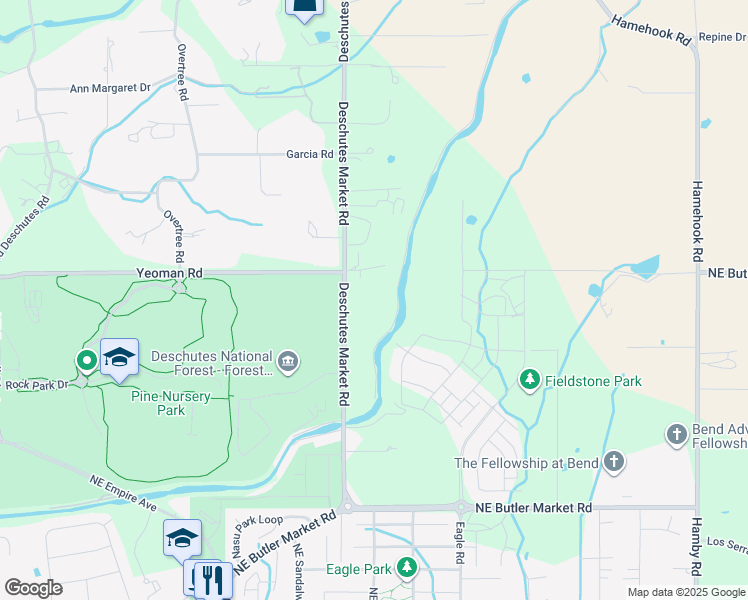 map of restaurants, bars, coffee shops, grocery stores, and more near 63190 Deschutes Market Road in Bend