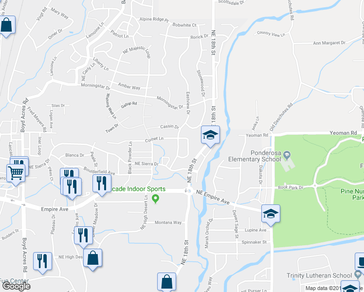 map of restaurants, bars, coffee shops, grocery stores, and more near 20854 Nova Loop in Bend