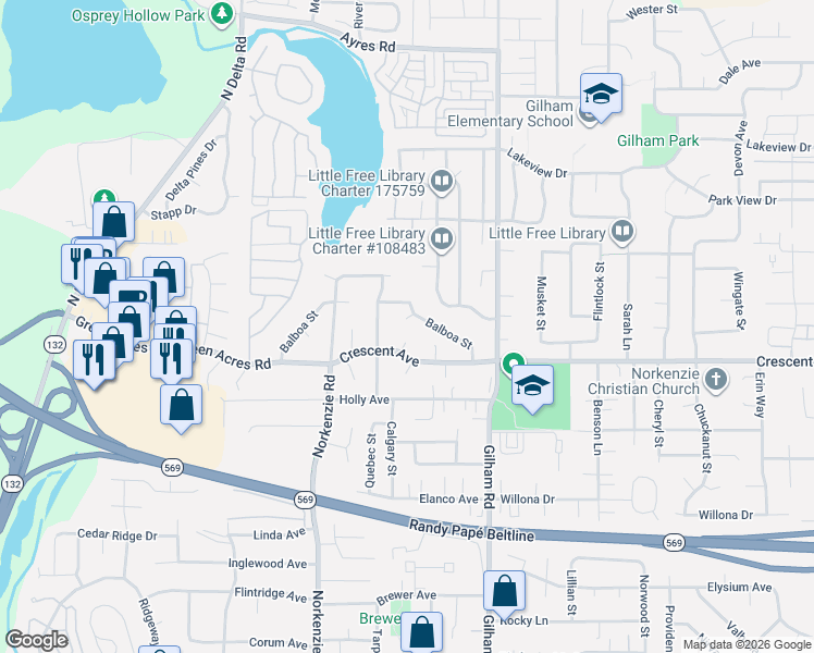 map of restaurants, bars, coffee shops, grocery stores, and more near 1816 Balboa Street in Eugene