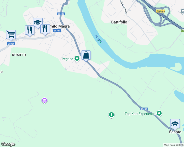 map of restaurants, bars, coffee shops, grocery stores, and more near Strada Statale 432 in Province of La Spezia
