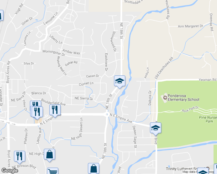 map of restaurants, bars, coffee shops, grocery stores, and more near 20854 Nova Loop in Bend