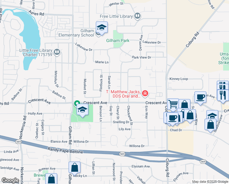 map of restaurants, bars, coffee shops, grocery stores, and more near 2766 Cheryl Street in Eugene